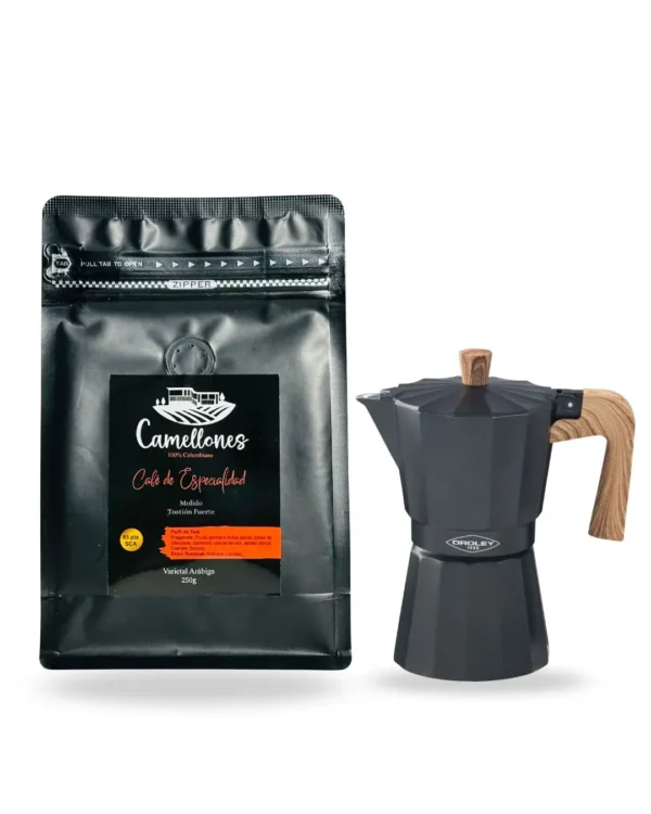 Pack Café Castillo 250g Molido Tostión Alta + Cafetera Italiana Negra 1 Taza