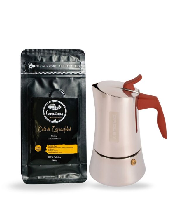 Pack Café Supremo 100g Molido Tostión Media+ Cafetera Italiana Stilla Acero 2 Tazas