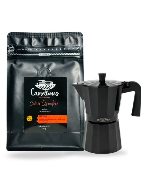 Pack Café Castillo 250g Molido Tostión Media + Cafetera Italiana Dakar Negra 1 Taza