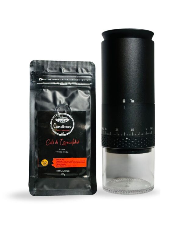 Pack Café Castillo 100g Molido Tostión Media + Molino Eléctrico Gris Oscuro