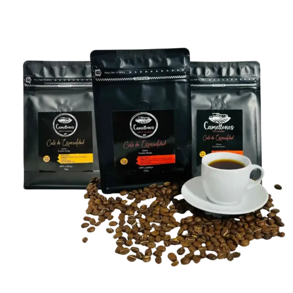 Pack de café en grano Camellones de especialidad 100% Arábica: tostión media y fuerte.