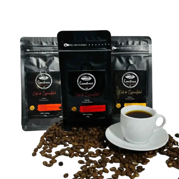 Pack de café molido Camellones de especialidad 100% Arábica: tostión media y fuerte, 100g.