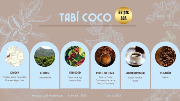 Café Exótico Tabí Coco Molido de 100g - Imagen 2