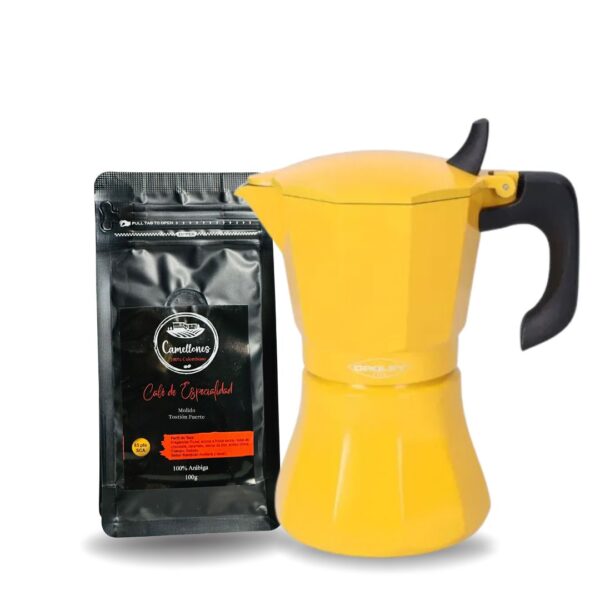 Pack Café Castillo 100g Molido Tostión Alta + Cafetera Italiana Amarilla de  6 Tazas
