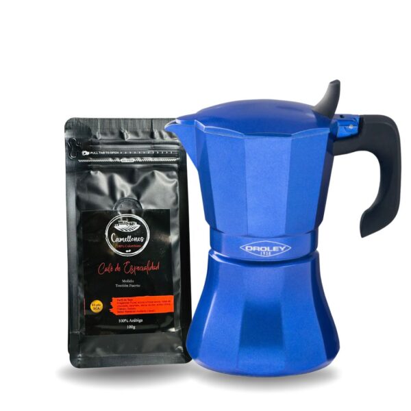 Pack Café Castillo 100g Molido Tostión Alta + Cafetera Italiana Azul de  6 Tazas