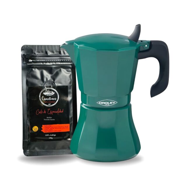 Pack Café Castillo 100g Molido Tostión Alta + Cafetera Italiana Verde de  6 Tazas