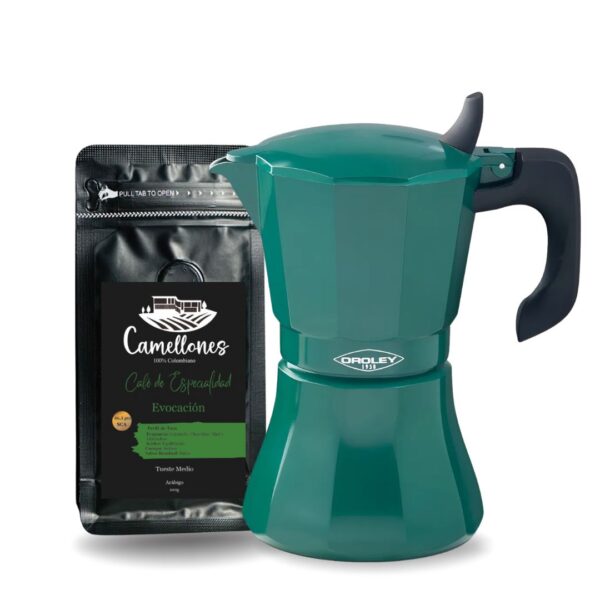 Pack Café Evocación 100g Molido Tostión Media + Cafetera Italiana Verde de  6 Tazas