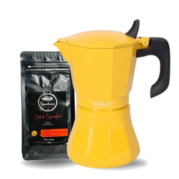 Pack Café Castillo 100g Molido Tostión Alta + Cafetera Italiana Amarilla de  9 Tazas