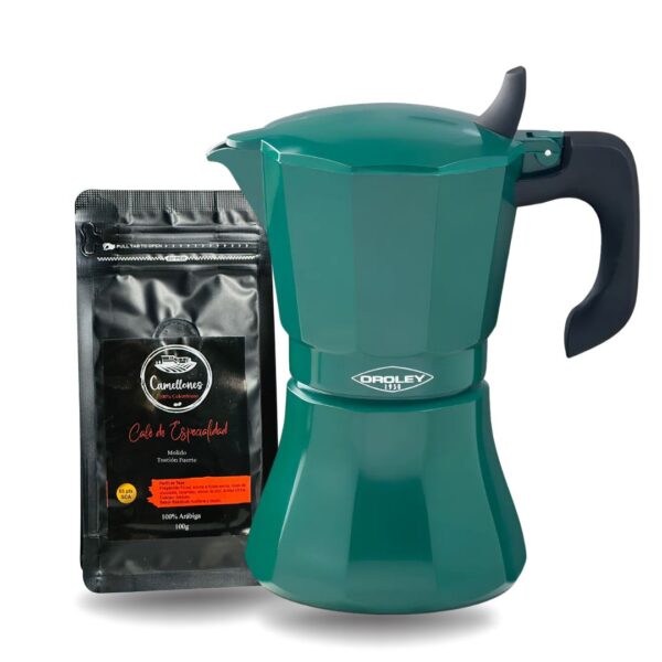 Pack Café Castillo 100g Molido Tostión Alta + Cafetera Italiana Verde de 9 Tazas