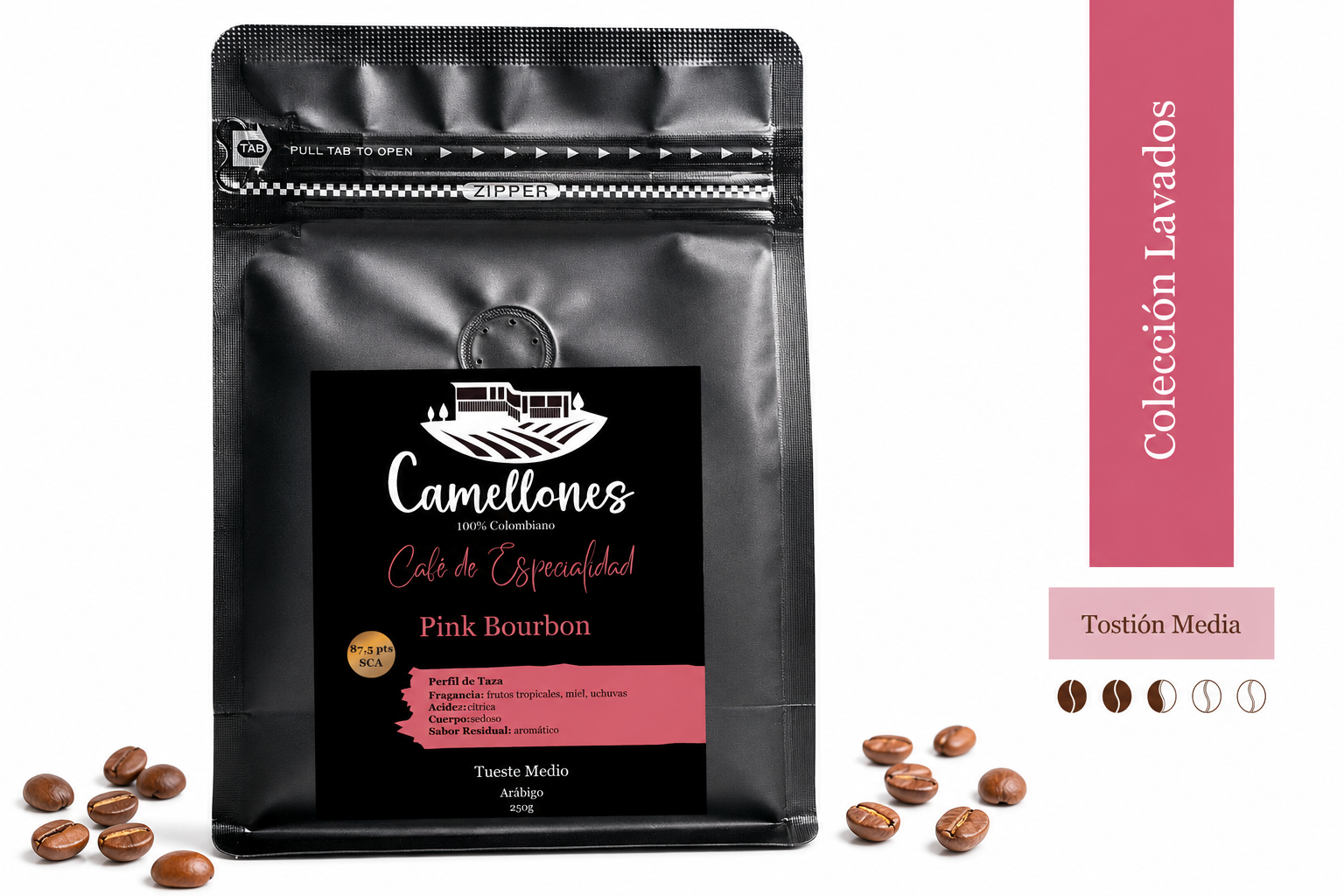 Café Pink Bourbon Grano, Tostión Media de 250g