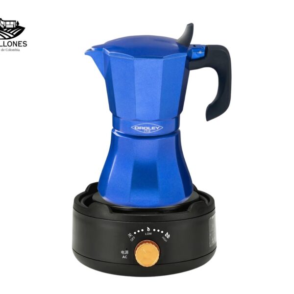 Pack Cocina  Eléctrica Portátil Negra + Moka Azul de 9 Tazas