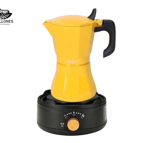 Pack Cocina  Eléctrica Portátil Negra + Moka Amarilla de 9 Tazas