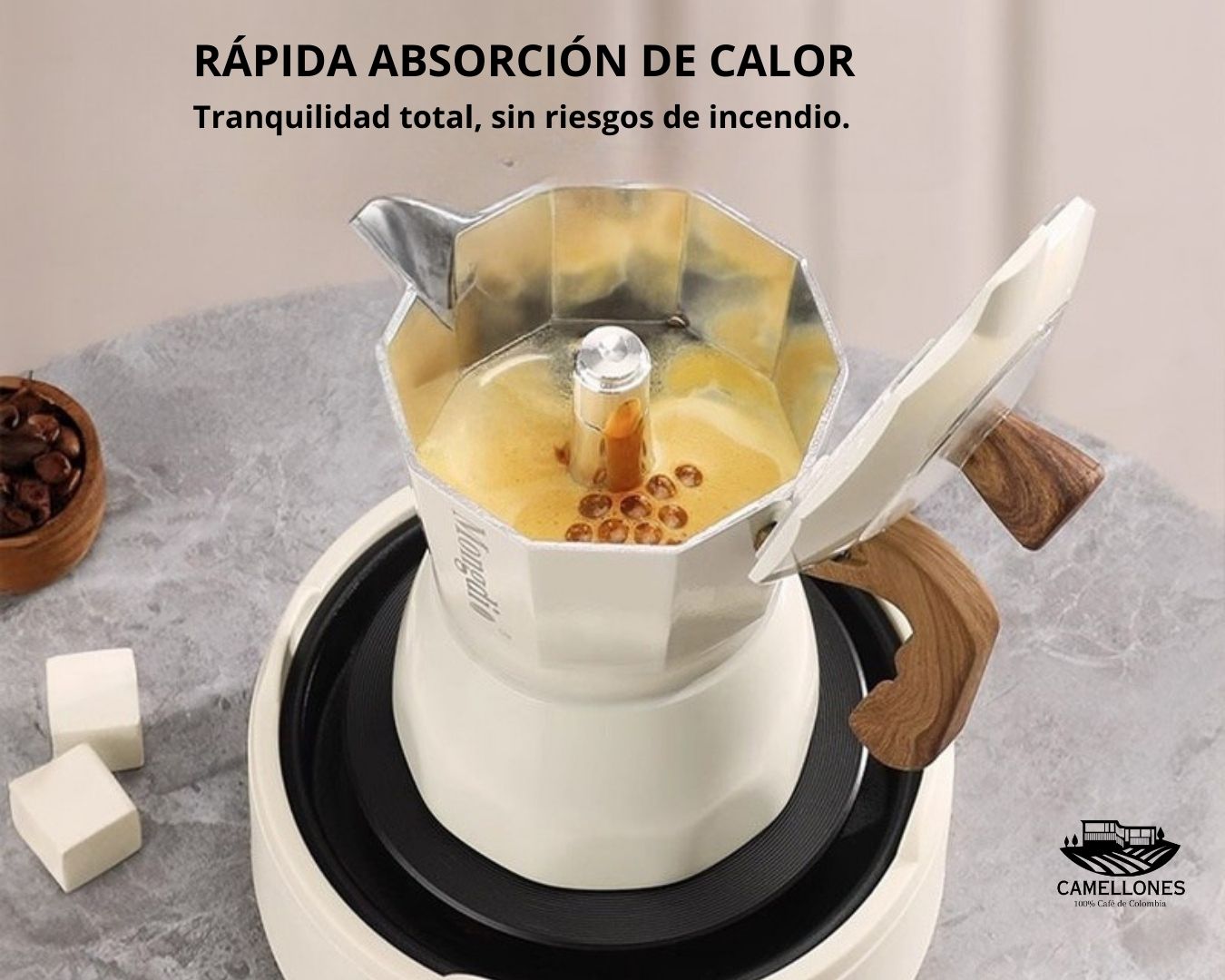 Pack Cocina Eléctrica Portátil Blanca + Moka Amarilla de 9 Tazas - Imagen 3