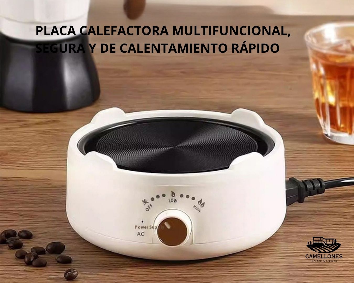 Pack Cocina Eléctrica Portátil Blanca + Moka Amarilla de 9 Tazas - Imagen 2