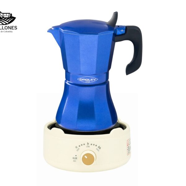 Pack Cocina  Eléctrica Portátil Blanca + Moka Azul de 9 tazas