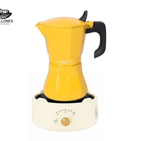 Pack Cocina Eléctrica Portátil Blanca + Moka Amarilla de 9 Tazas