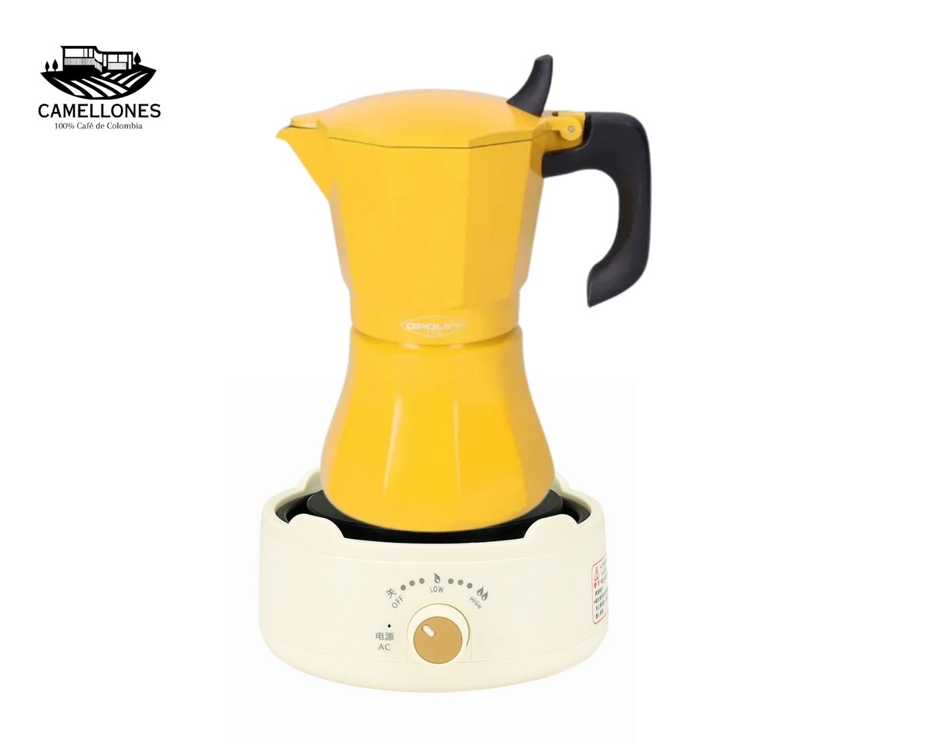 Pack Cocina Eléctrica Portátil Blanca + Moka Amarilla de 9 Tazas