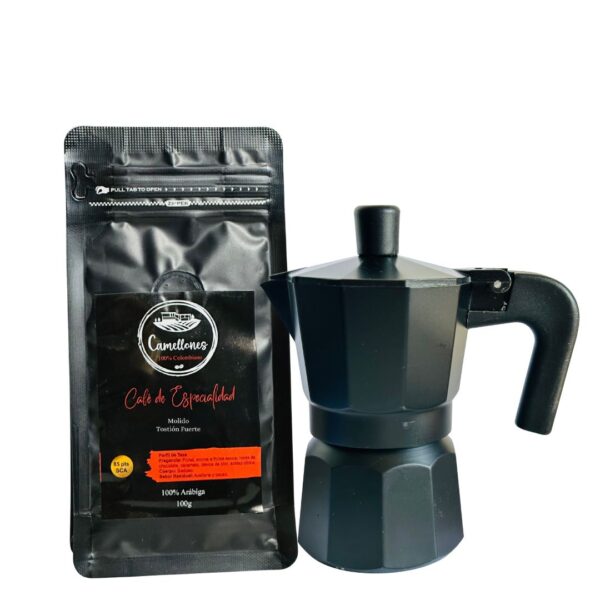 Pack Café Castillo de 100g Molido Tostión Alta con Cafetera Italiana Negra 1 Taza