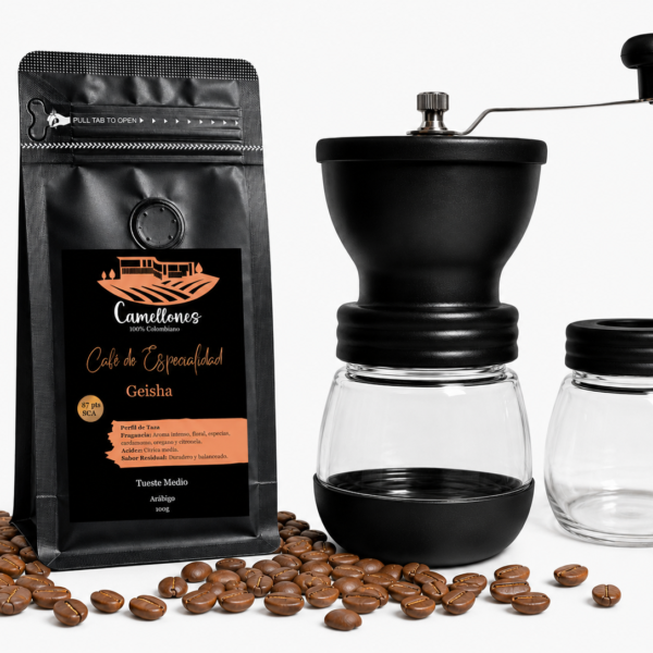 Pack Café Geisha en Grano de 100g + Molino Manual