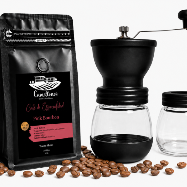 Pack Café Pink Bourbon en Grano de 100g + Molino Manual