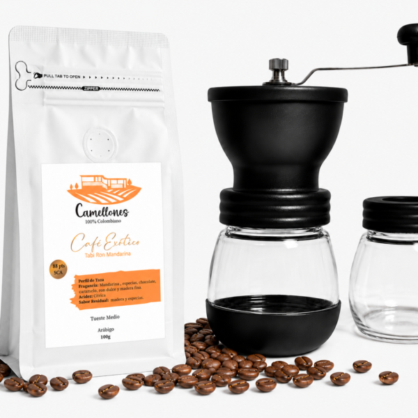 Pack Café Tabí Ron Mandarina en Grano de 100g + Molino Manual