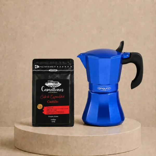 Pack Cafetera Petra Azul + Café